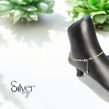 Elegant 925 Sterling Silver Italian Anklet – 3-Layered Chain with Adjustable Clasp (10 Inches)