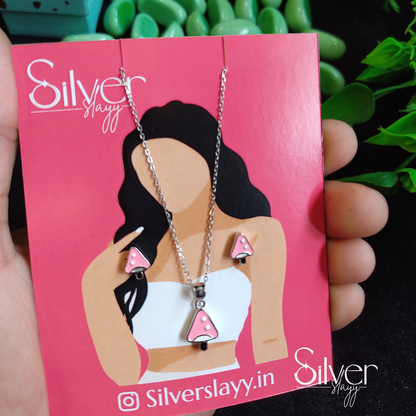 925 Sterling Silver Pink Mushroom Pendant Set for Girls – Trendy | Silverslayy