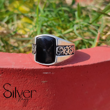 SilverSlayy Black Onyx Sterling Silver Ring – Vintage-Inspired with Intricate Details