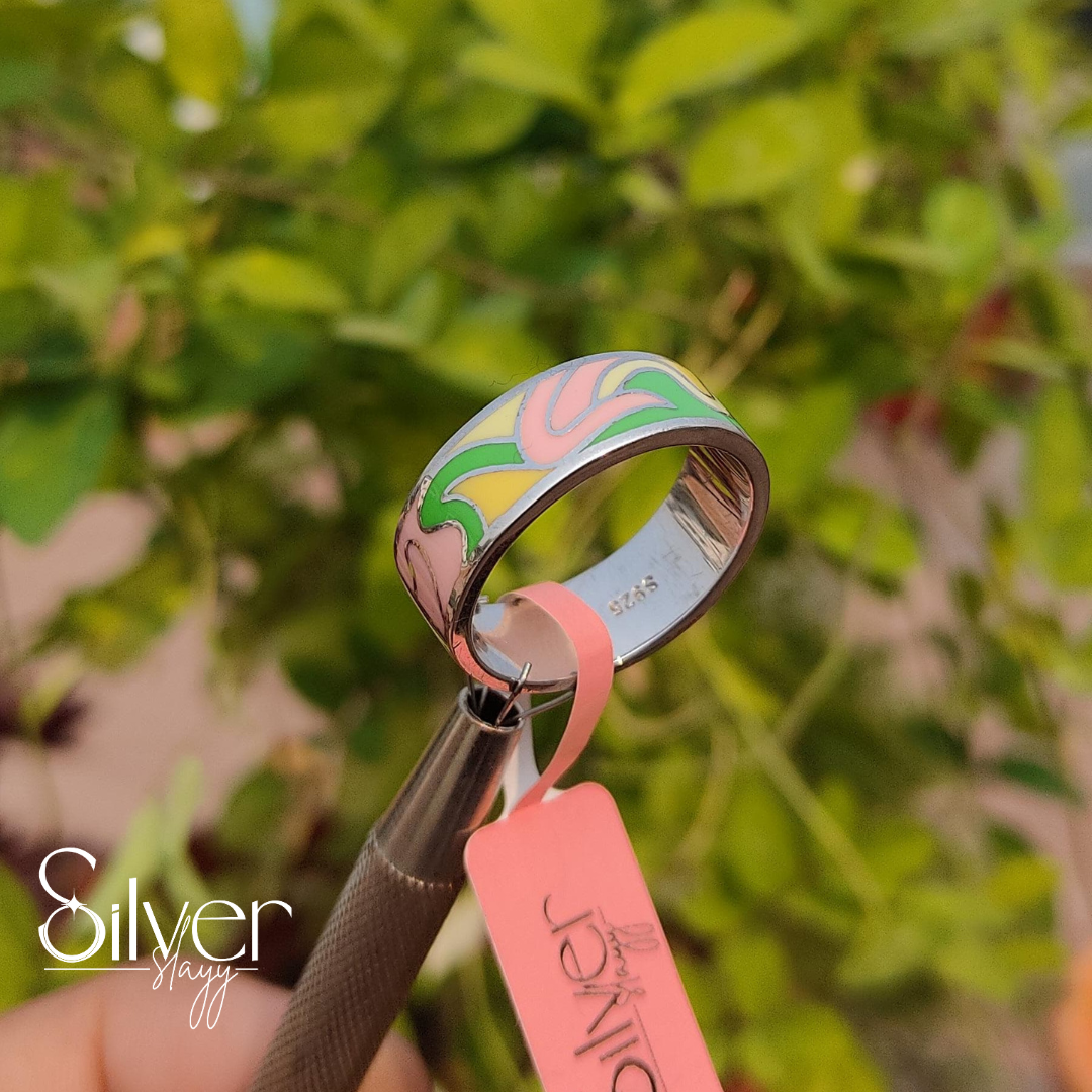 Colorful Enamel Sterling Silver Band Ring – Trendy Everyday Jewelry | Silverslayy