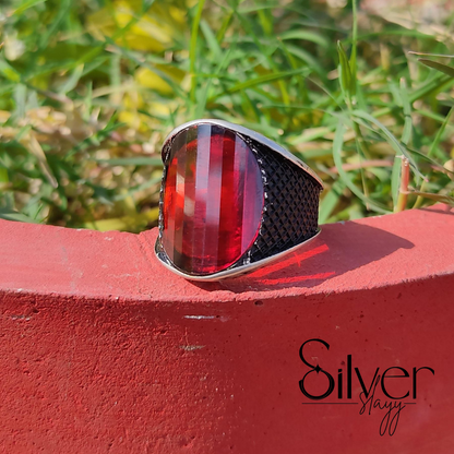SilverSlayy Red Gem Sterling Silver Ring – Bold Statement with Modern Flair