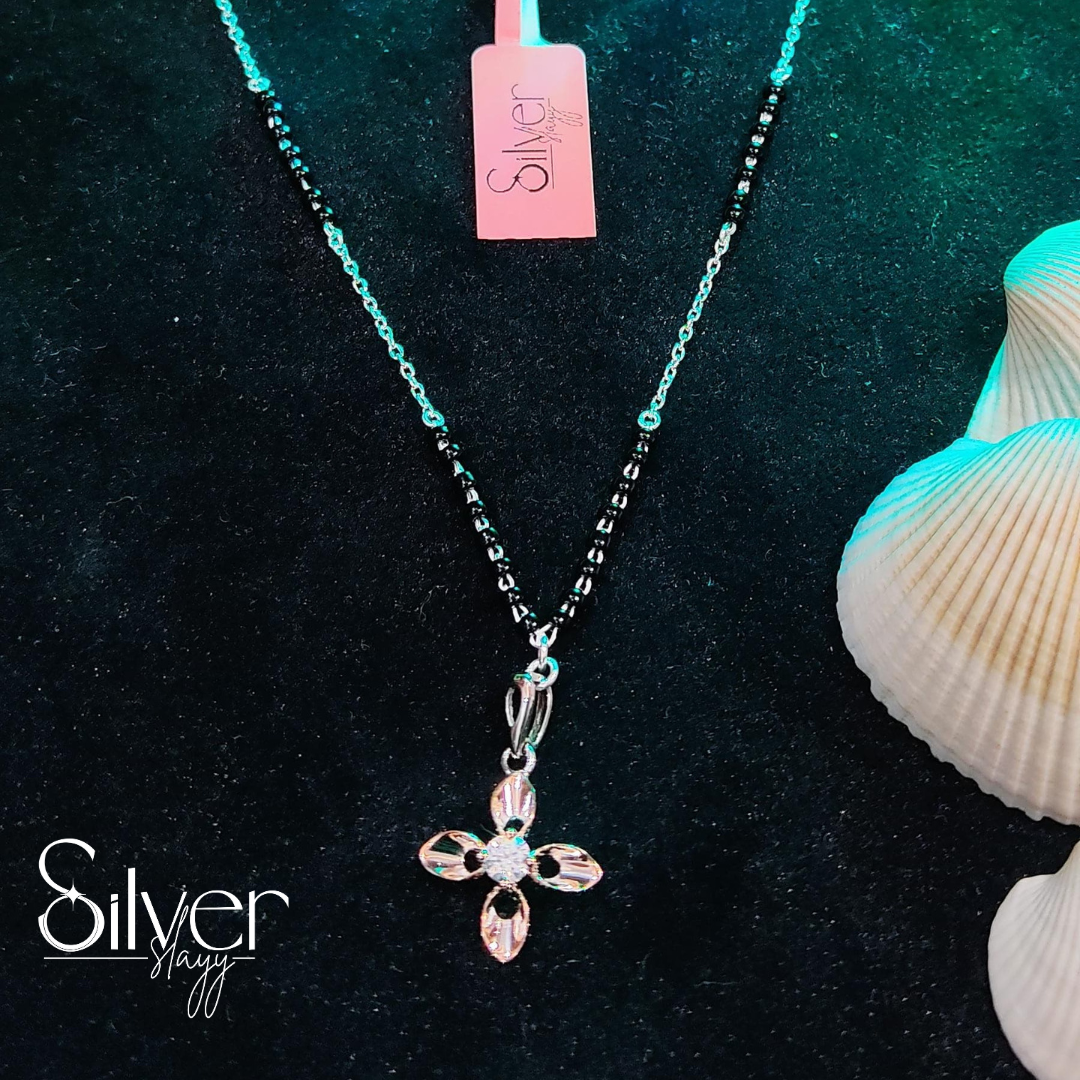 Floral Pendant Silver Mangal Sutra | Elegant Jewelry by SilverSlayy