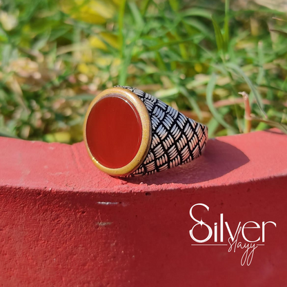 Carnelian Oval Silver Ring | Bold Handcrafted Gemstone Jewelry by SilverSlayy