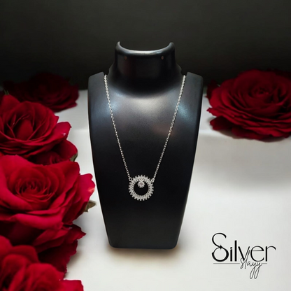 ✨ 925 Sterling Silver Halo Pendant Necklace | Italian Dokia Chain | 18-Inch Adjustable for Women & Girls