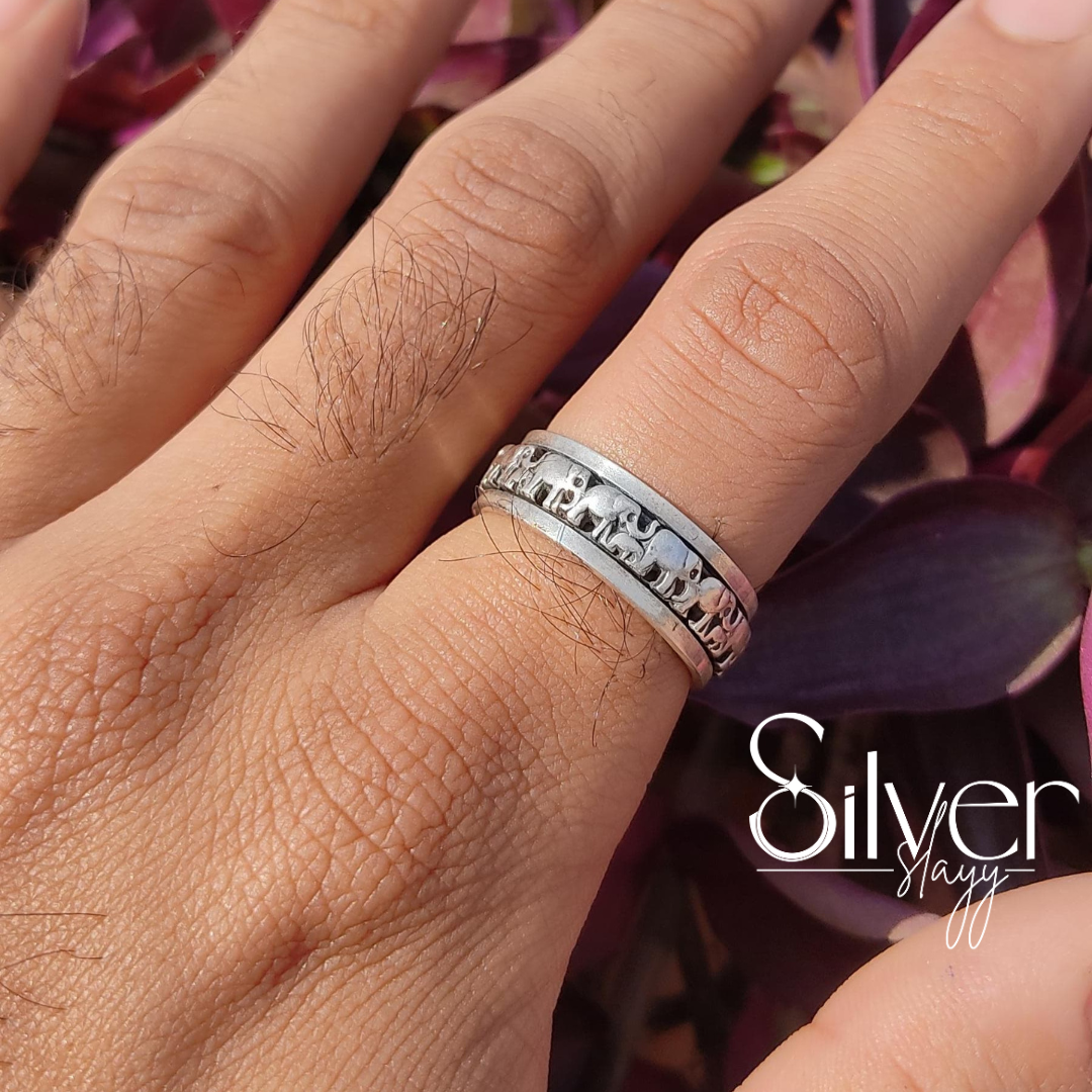 Elephant Engraved Silver Band | Unique Handcrafted Jewelry by SilverSlayy