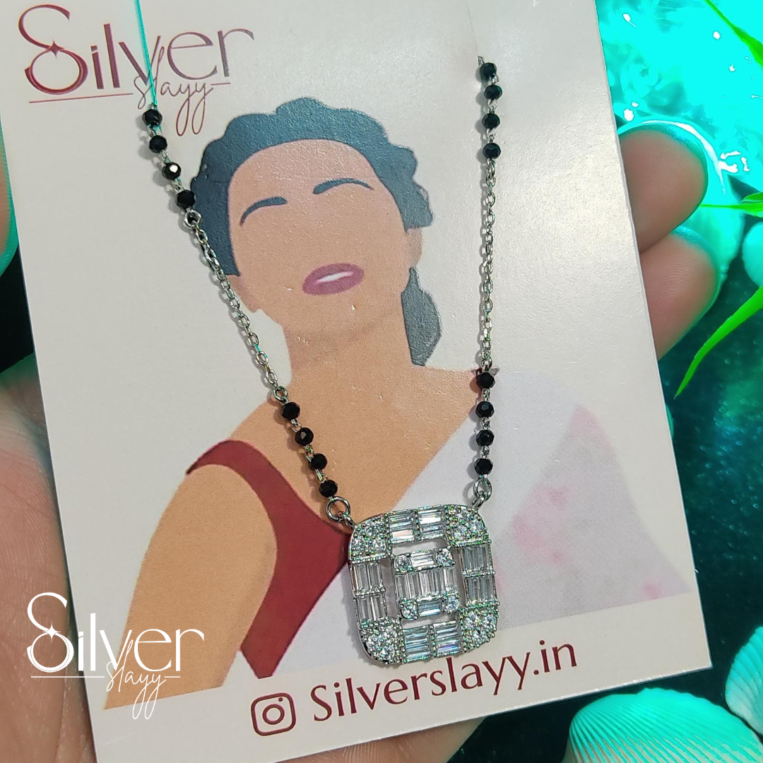 Modern Diamond-Style Silver Mangal Sutra | Elegant Jewelry by SilverSlayy