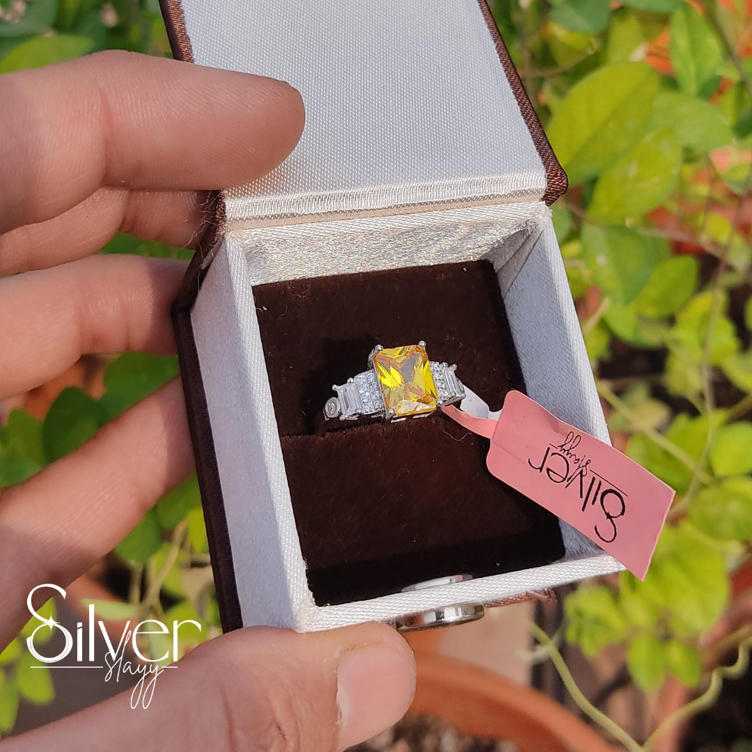 Radiant Yellow Square-Cut Gemstone Sterling Silver Ring – Perfect Gift for Women | Silverslayy