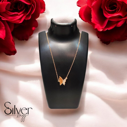 🦋 Rose Gold Butterfly Pendant Necklace | 925 Sterling Silver | 18-Inch Adjustable Italian Dokia Chain