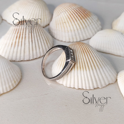 Men's 925 Sterling Silver Ring with Sparkling Rectangular Crystal Cluster – Elegant and Refined Design