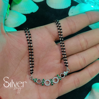 Exquisite Green Stone Silver Mangal Sutra | Jewelry by SilverSlayy