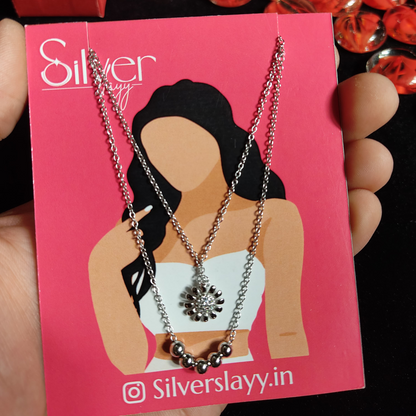 Layered 925 Sterling Silver Double Pendant Necklace – Women's Stylish Fashion Jewelry