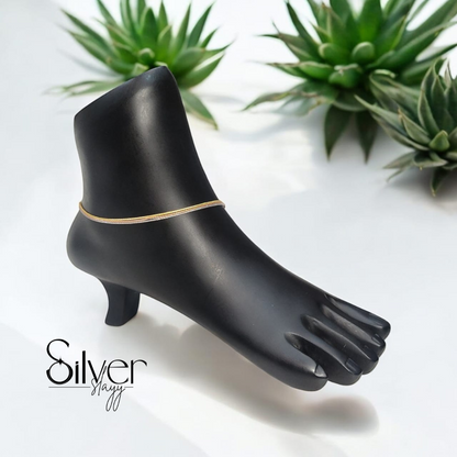 Elegant 925 Sterling Silver Italian Anklet – 3-Layered Chain with Adjustable Clasp (10 Inches)