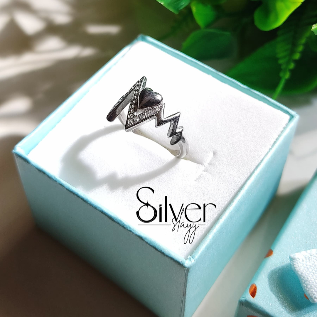 Silver Heartbeat Ring for Women | Electrocardiogram Design | SilverSlayy Jewelry