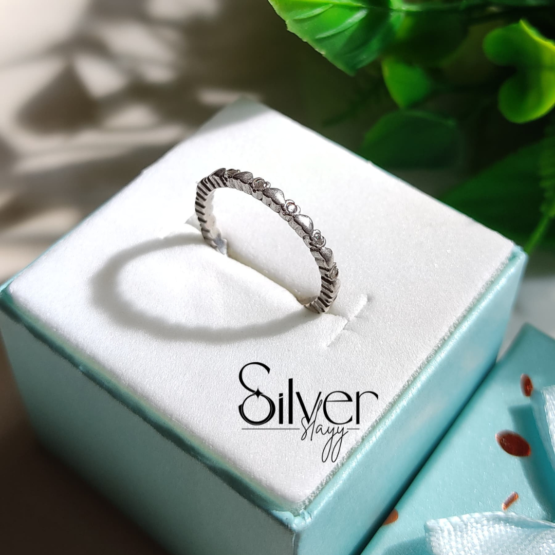 Floral Pattern Ring for Women | Minimalist Heart Bloom Band | Elegant Daily Wear Jewelry by Silver Slayy
