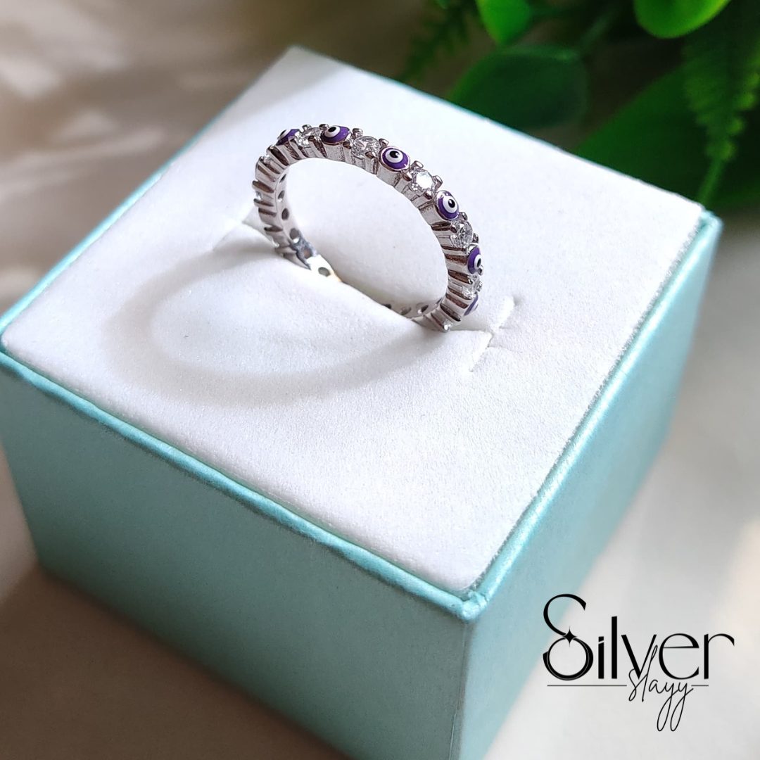 Evil Eye Ring for Women | Non-Adjustable Zircon Studded Protection Band by SilverSlayy