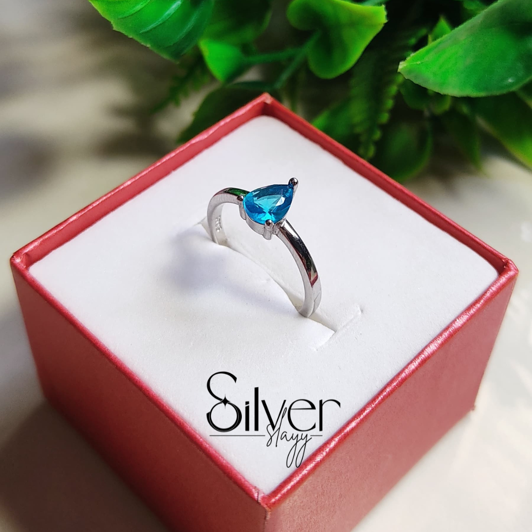 💧 Blue Teardrop Elegance Ring | 925 Sterling Silver Minimal Charm 💍