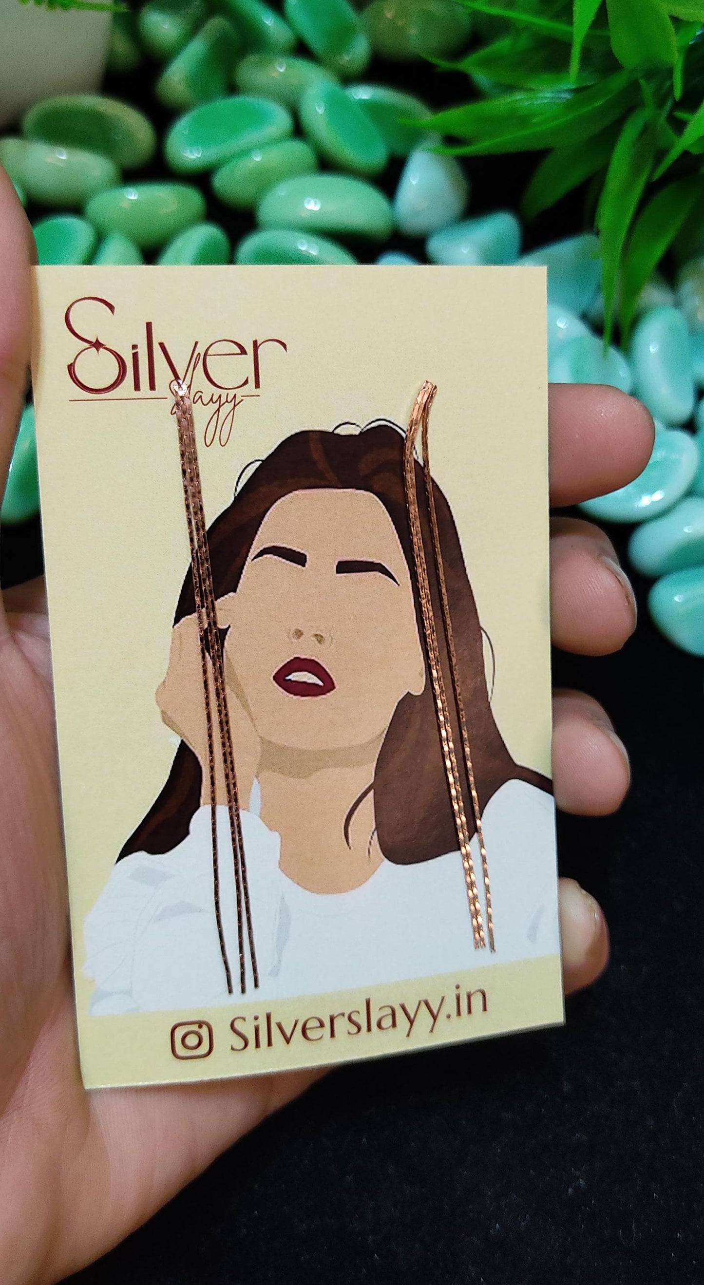 Minimalist Long Chain Drop Earrings in 925 Silver with Rose Gold Polish - Sleek & Elegant Design by SilverSlayy