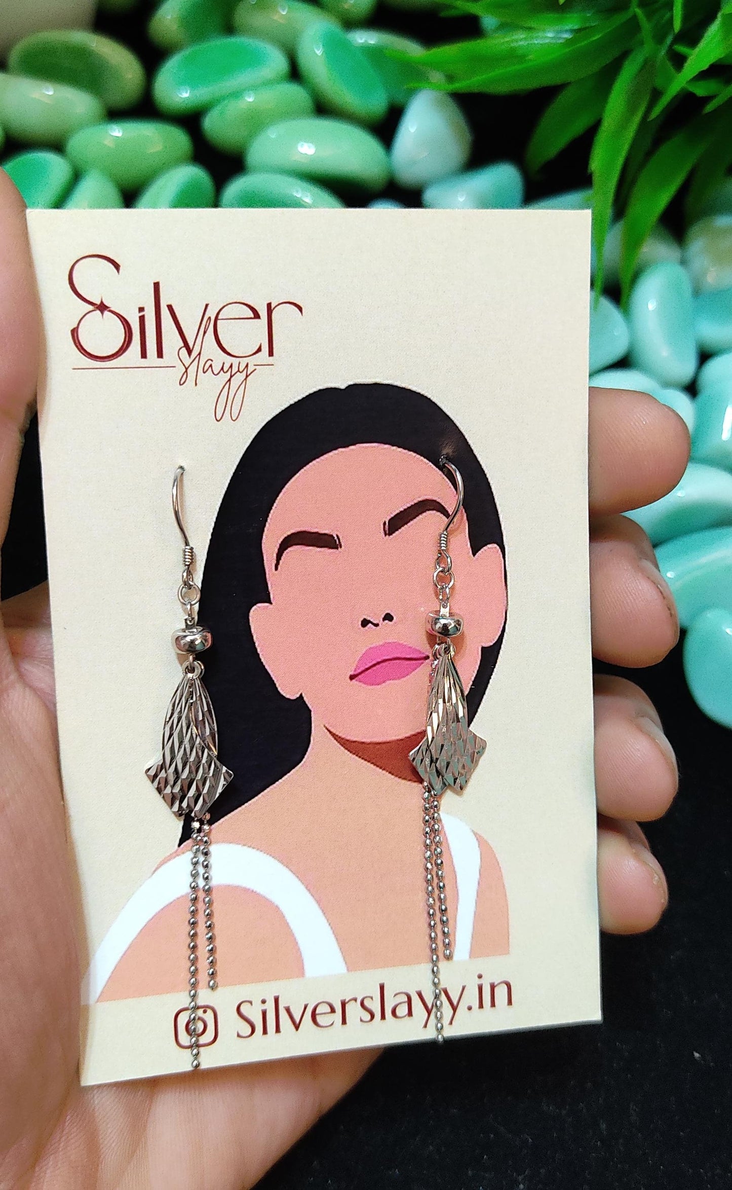 Textured Silver Dangle Earrings with Dual Chain Drop - Unique Geometric Design by SilverSlayy