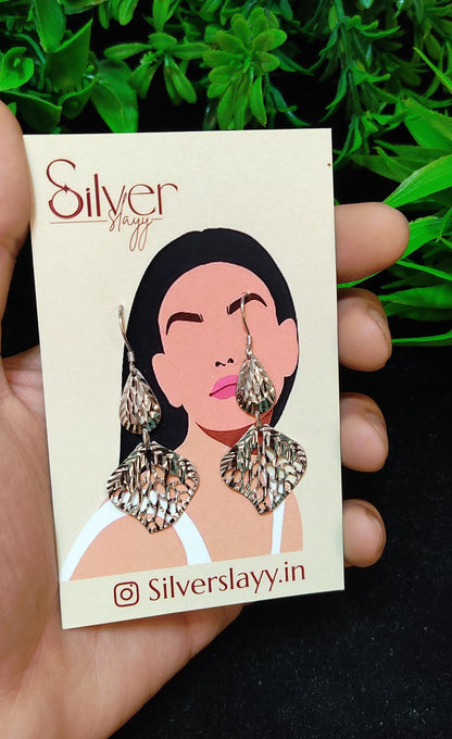 Elegant Textured Leaf Drop Earrings in Silver - Nature-Inspired Statement by SilverSlayy
