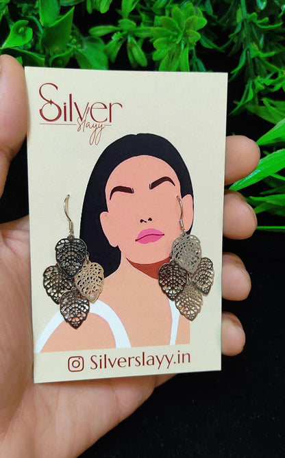 Silver Multi-Layered Leaf Dangle Earrings - Nature-Inspired Statement by SilverSlayy
