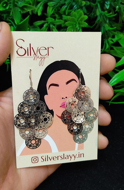 Layered Filigree Disc Silver Earrings - Bohemian Chic Statement by SilverSlayy