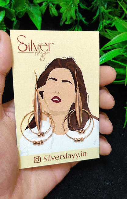 Rose Gold Double Hoop Dangle Earrings with Sleek Pendant - Elegant Statement by SilverSlayy