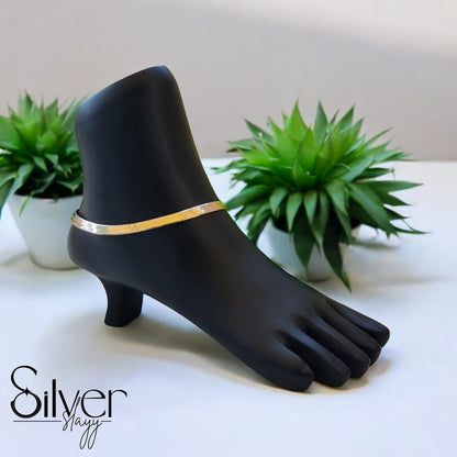 Rose Gold Italian 2-in-1 Designer Broad Anklet - Adjustable 10-Inch Foot Jewelry