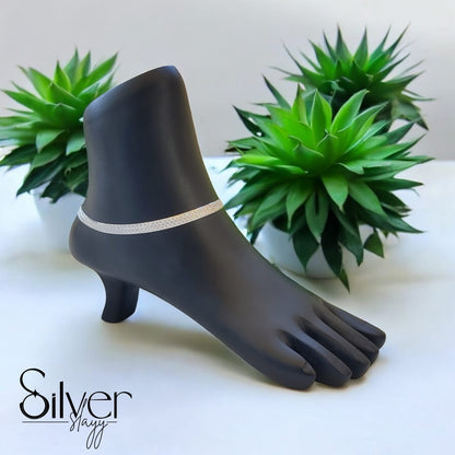 White Italian Snake 2-in-1 Designer Broad Anklet - Adjustable 10-Inch Jewelry