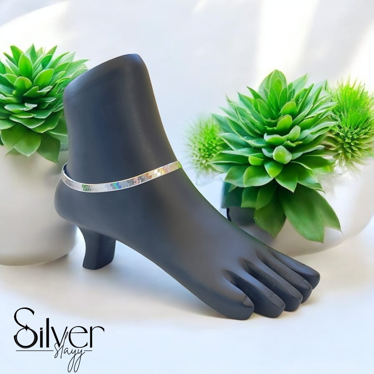 White Italian Snake 2-in-1 Designer Broad Anklet - Adjustable 10-Inch Jewelry