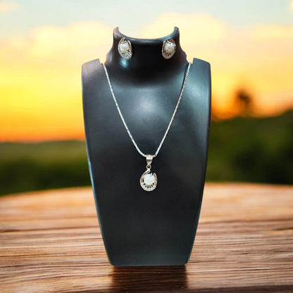 Classic 925 Sterling Silver Pearl Pendant Necklace and Earrings Set – Women's Elegant Jewelry Set