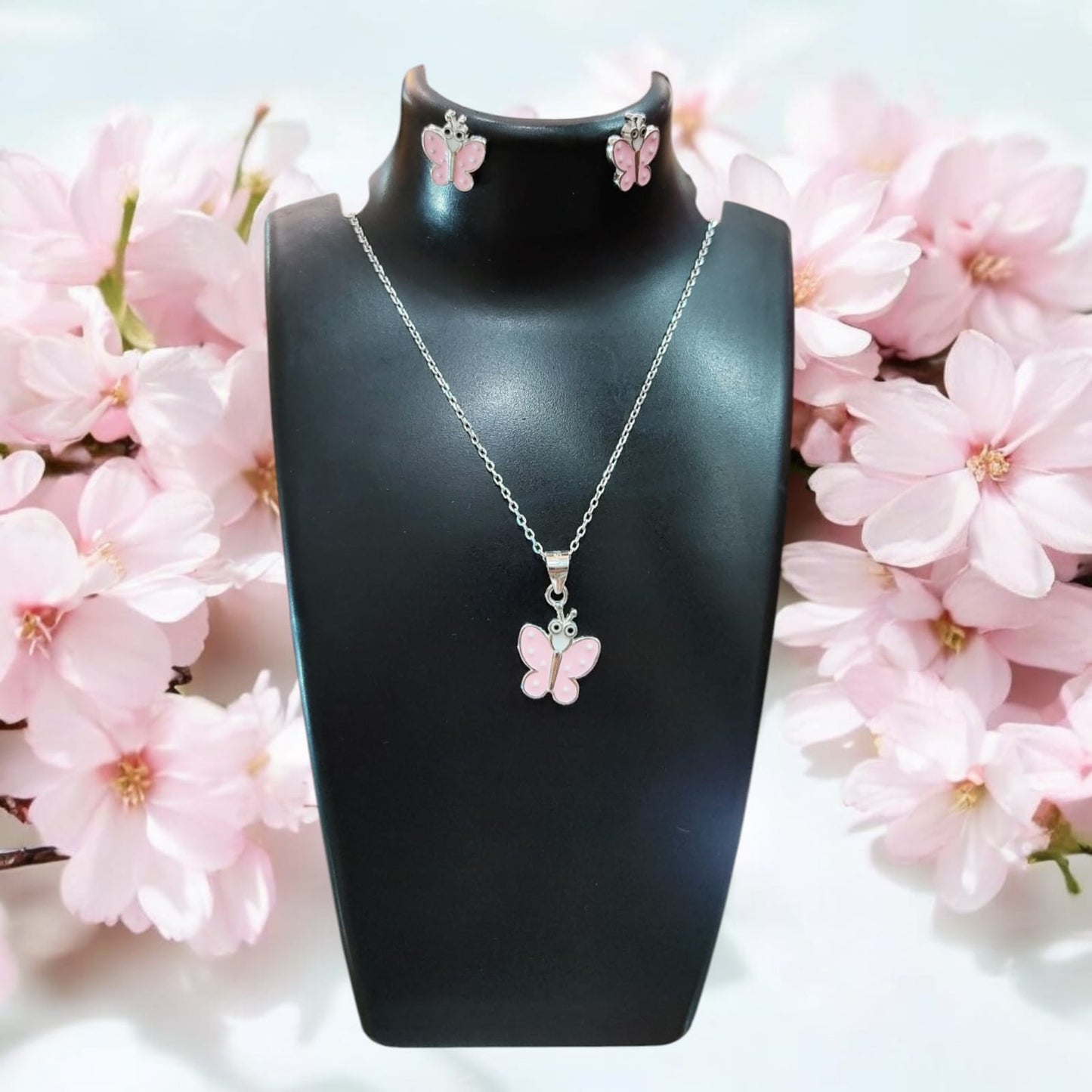 925 Sterling Silver Pink Butterfly Pendant Set for Girls – Adorable Set  | Silverslayy