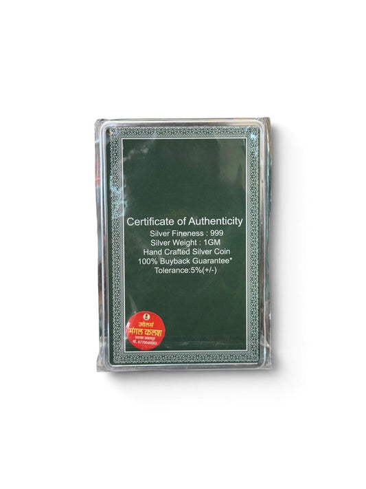 999 silver gifting coin package showing certificate of authenticity and silver fineness details.