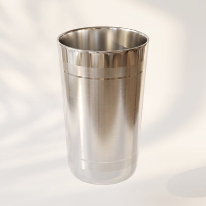 Front studio view of a 925 sterling silver drinking glass with dual satin and polished finish.