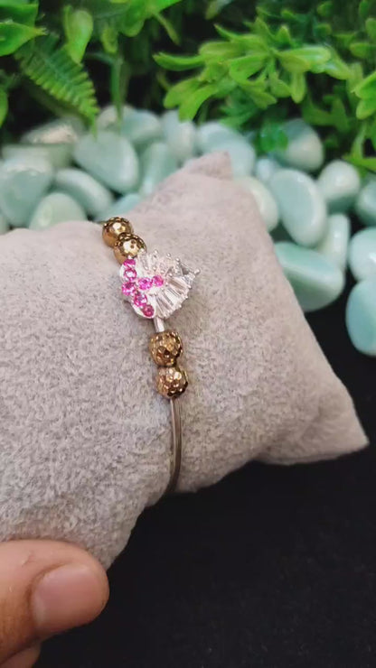 Elegant Pink & Gold Beaded Bracelet for Women & Girls – Free Size (70% pure silver)