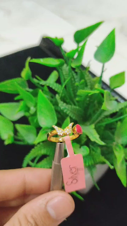 💛 Adjustable Gold-Plated Ring – Angel Wing & Red Heart Design (Small Size)