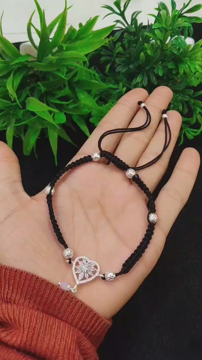 65% Pure Silver Adjustable Thread Anklet – Heart Charm with Pink Bead | Silver Slayy