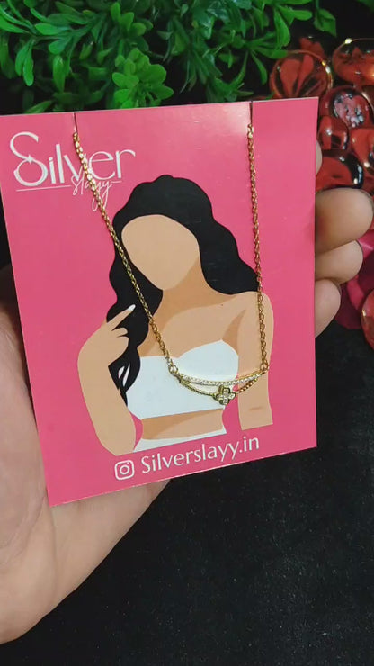 925 Sterling Silver Pendant Chain with Gold Polish | Elegant Floral Design Necklace