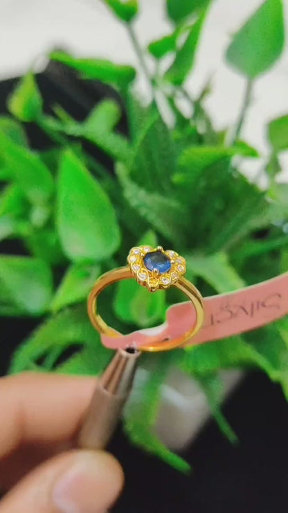 💙 Gold Plated Heart Ring with Blue Sapphire Stone | Elegant & Timeless Jewelry