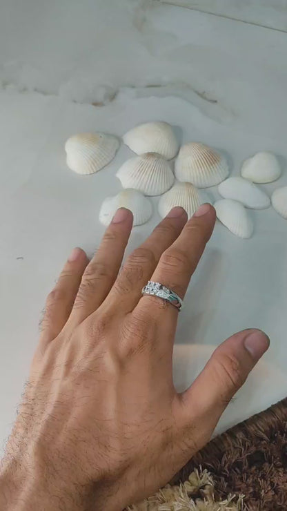 Men's 925 Sterling Silver Ring with Square Crystal Centerpiece and Side Accents – Elegant and Timeless