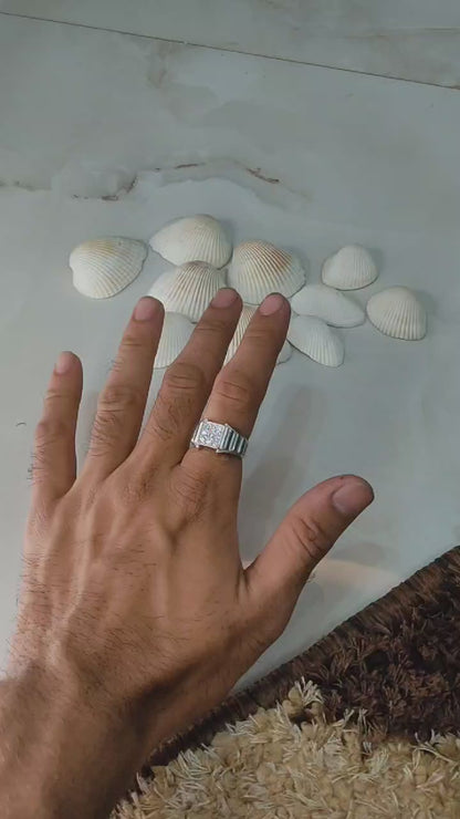 Men's 925 Sterling Silver Ring with Square Crystal Cluster – Bold and Stylish Design