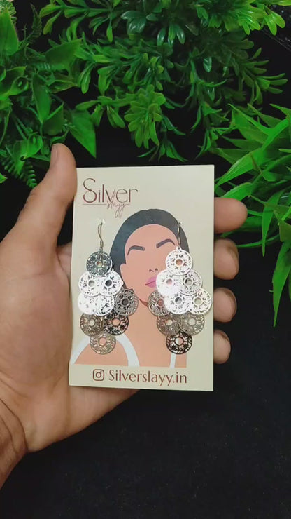 Layered Filigree Disc Silver Earrings - Bohemian Chic Statement by SilverSlayy