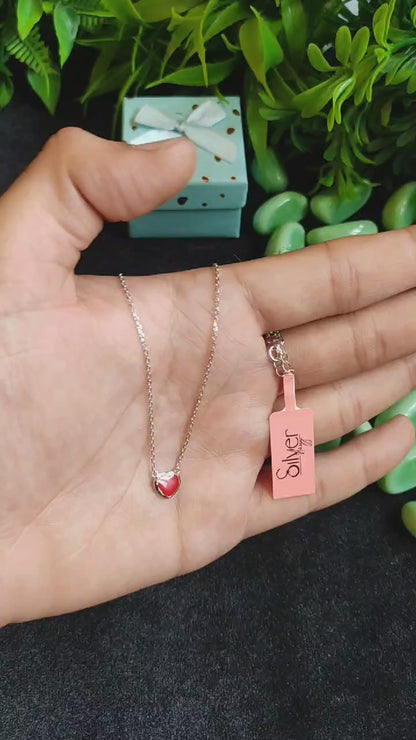 925 Sterling Silver Red Heart Pendant Necklace for Girls – Elegant Romantic Design | Silverslayy