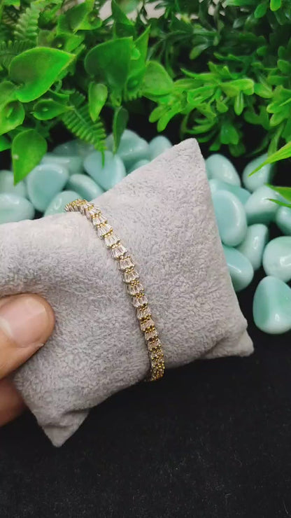 Gold-Toned 925 Silver Bracelet with Sparkling Stones for Women & Girls – Free Size