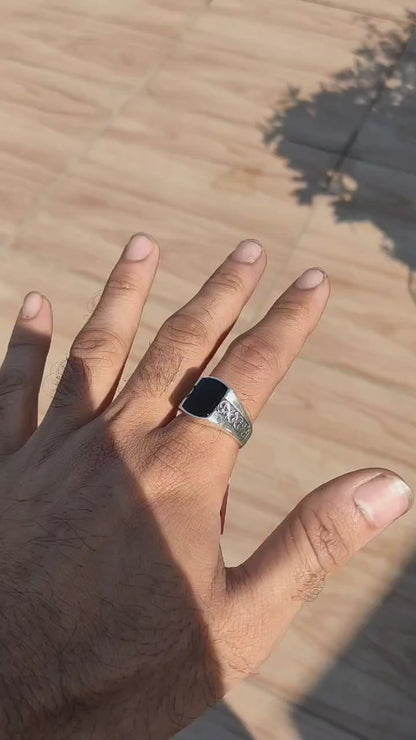 SilverSlayy Black Onyx Sterling Silver Ring – Vintage-Inspired with Intricate Details