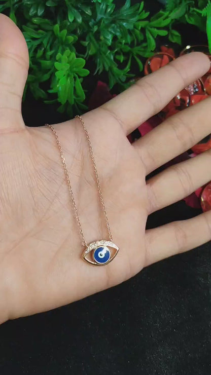 925 Sterling Silver Evil Eye Pendant Chain | Rose Gold Finish | Protective Necklace