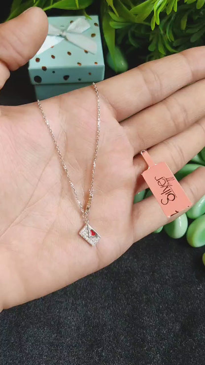 925 Sterling Silver Love Letter Envelope Pendant Necklace for Girls – Romantic Red Heart Charm | Silverslayy
