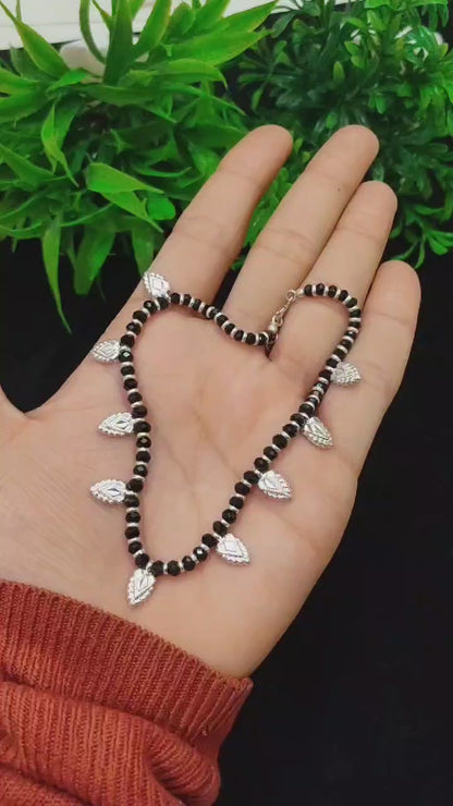 🖤 92.5% Silver Nazaria Anklet with Leaf Charms – Adjustable Evil Eye Protection (10.25 Inches)