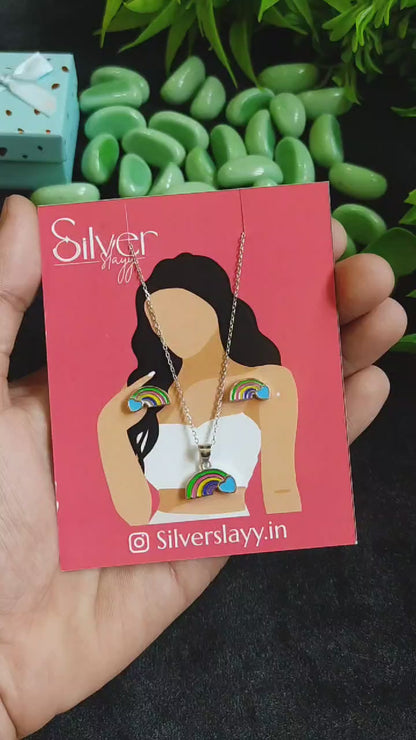 925 Sterling Silver Rainbow Pendant Set for Girls – Vibrant | Silverslayy
