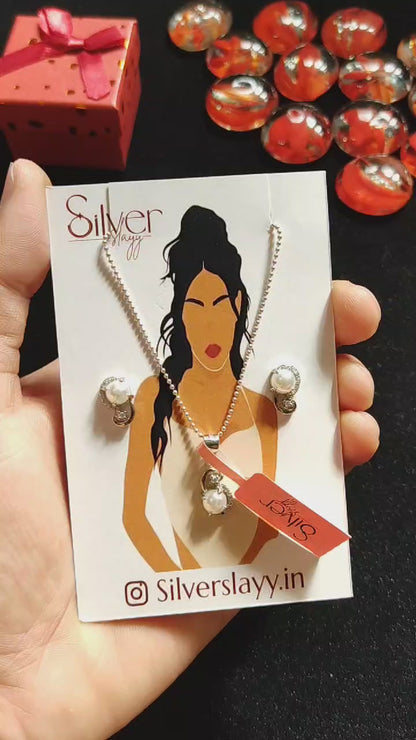 Elegant 925 Sterling Silver Pearl Necklace and Earrings Set for Women – Classic and Stylish Jewelry Set