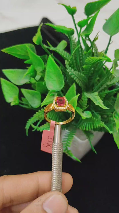 💖 Elegant Gold Plated Ring with Ruby Red Stone | Luxury Statement Jewelry